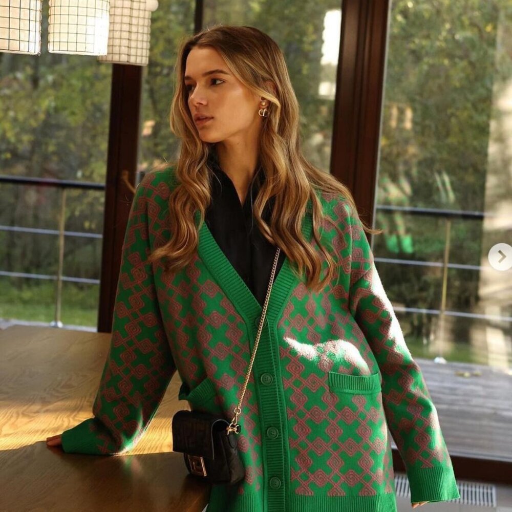 Boho Chic Oversized Diamond Pattern Cardigan | Ea… - image 2